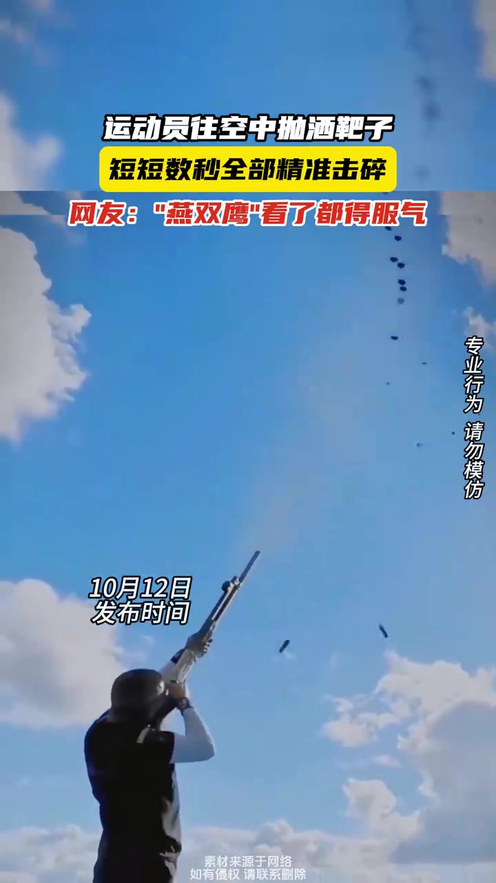 外国小哥往空中抛洒靶子，短短数秒全部精准击碎！
