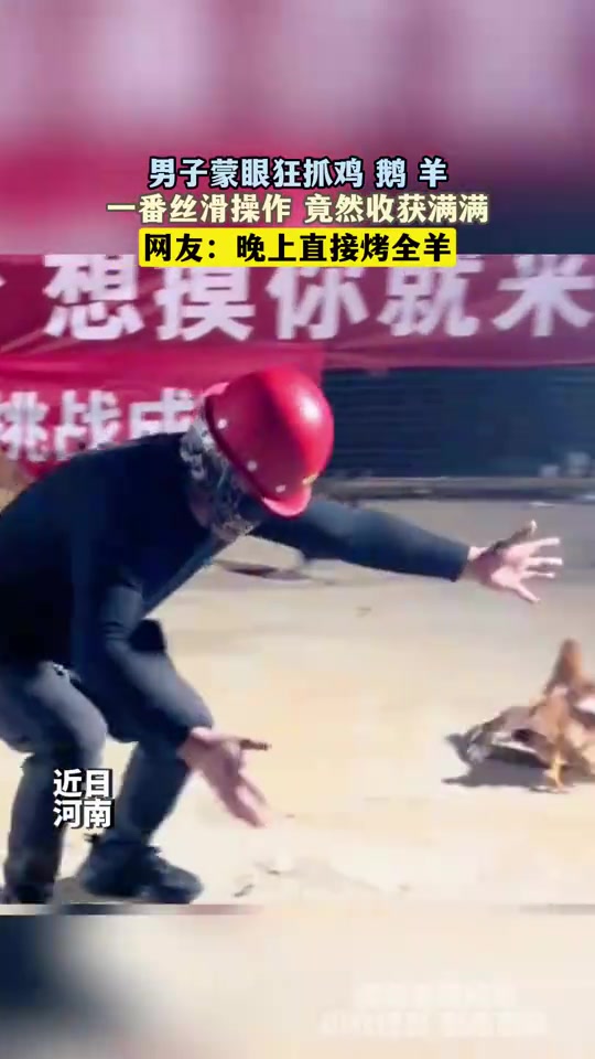 男子蒙眼狂抓鸡鹅羊，一番丝滑操作竟然收获满满