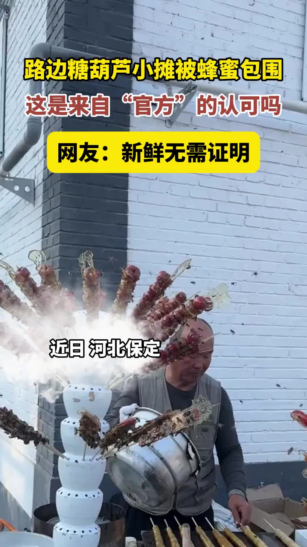 买糖葫芦大爷被蜜蜂包围！