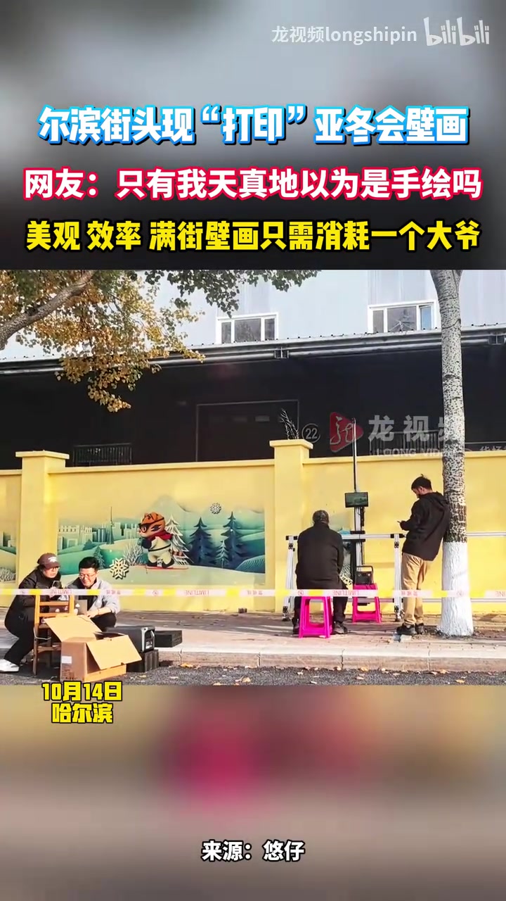 尔滨街头现“打印”亚冬会壁画