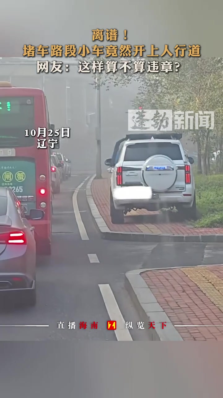 离谱！堵车路段小车竟然开上人行道，网友：这样算不算违章