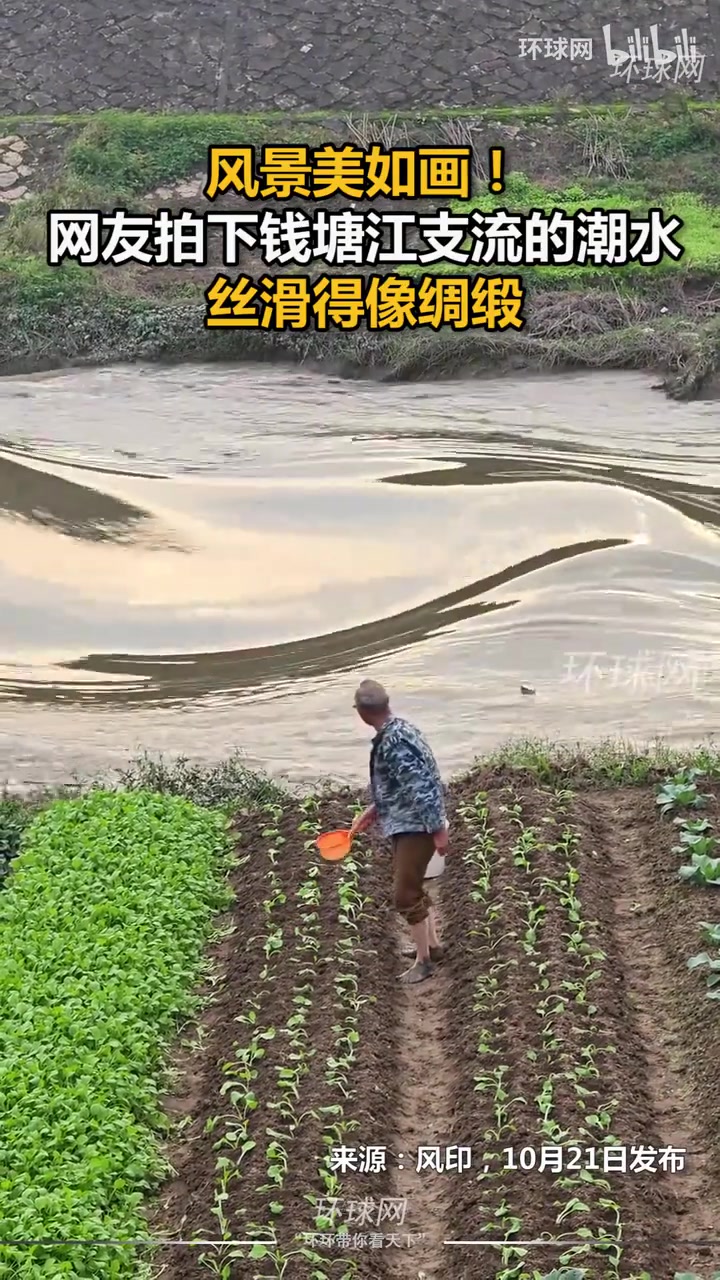 风景美如画！网友拍下钱塘江支流的潮水，丝滑得像绸缎！！