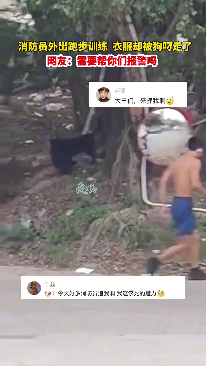 消防员外出跑步，结果衣服被狗叼走了