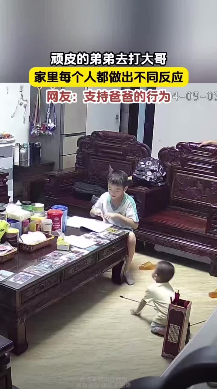 顽皮弟弟打大哥，大人当场教育