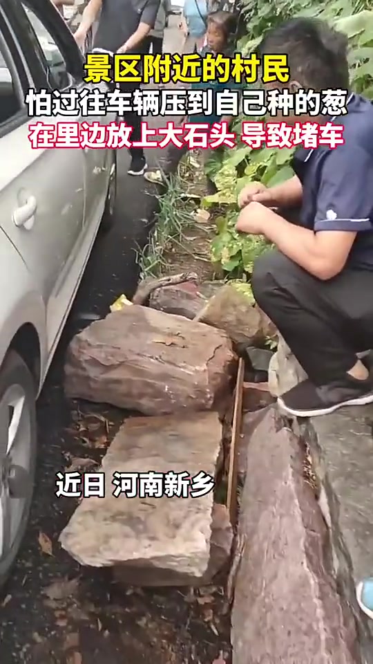 因为一块石头导致堵车！但是话说就不能搬下么有那么重
