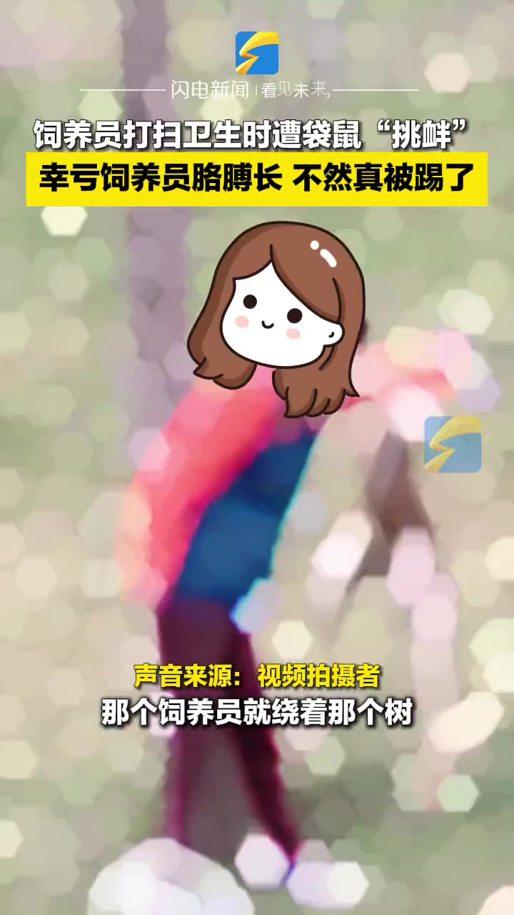 饲养员打扫卫生时遭袋鼠“挑衅”，幸亏饲养员胳膊长不然真被踢了