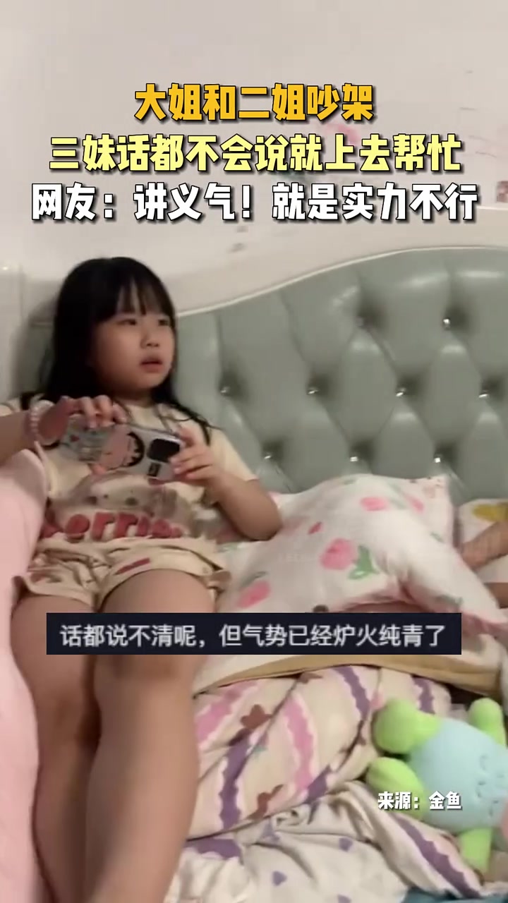 大姐和二姐吵架，三妹话都不会说就上去帮忙，网友：讲义气！