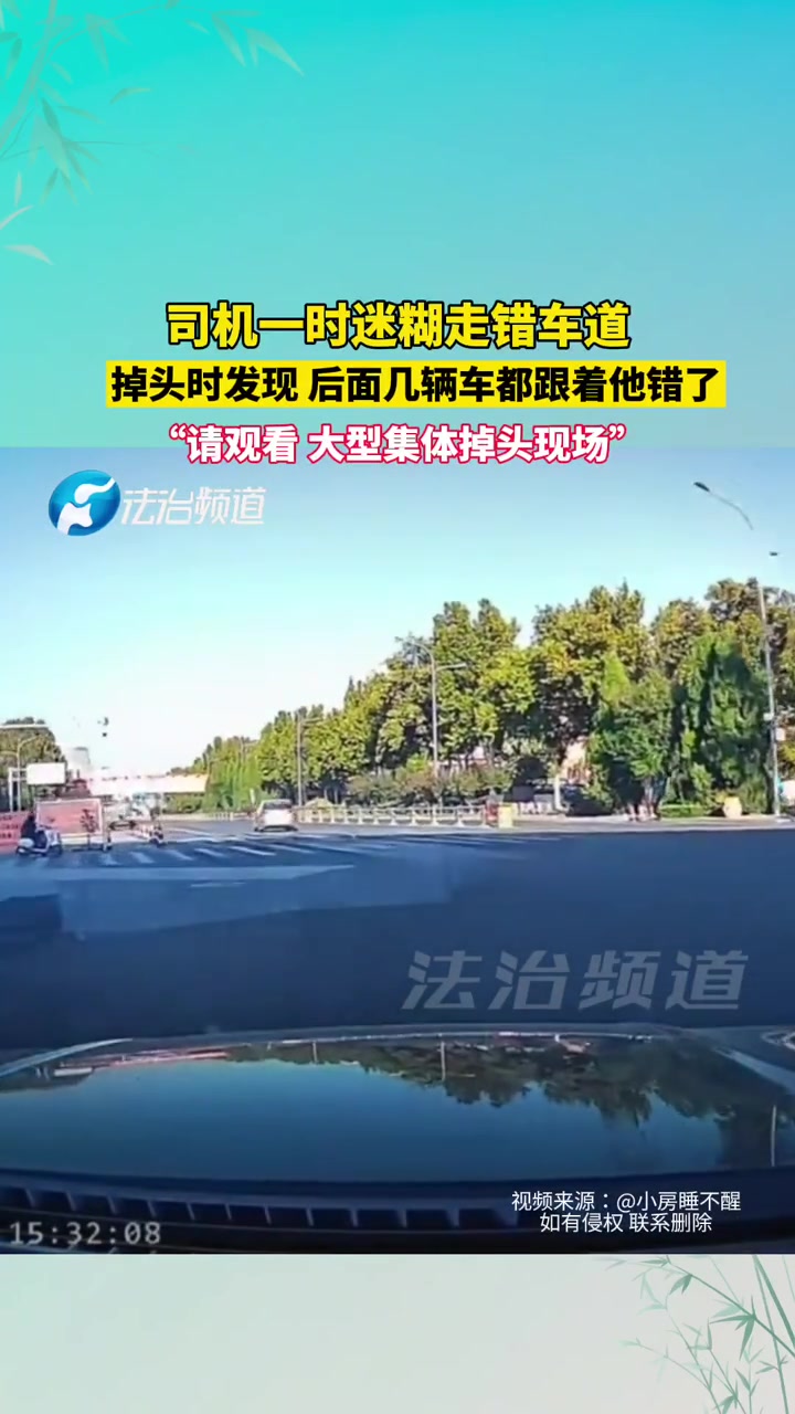 司机一时迷糊走错车道掉头时发现后面几辆车都跟着他错了