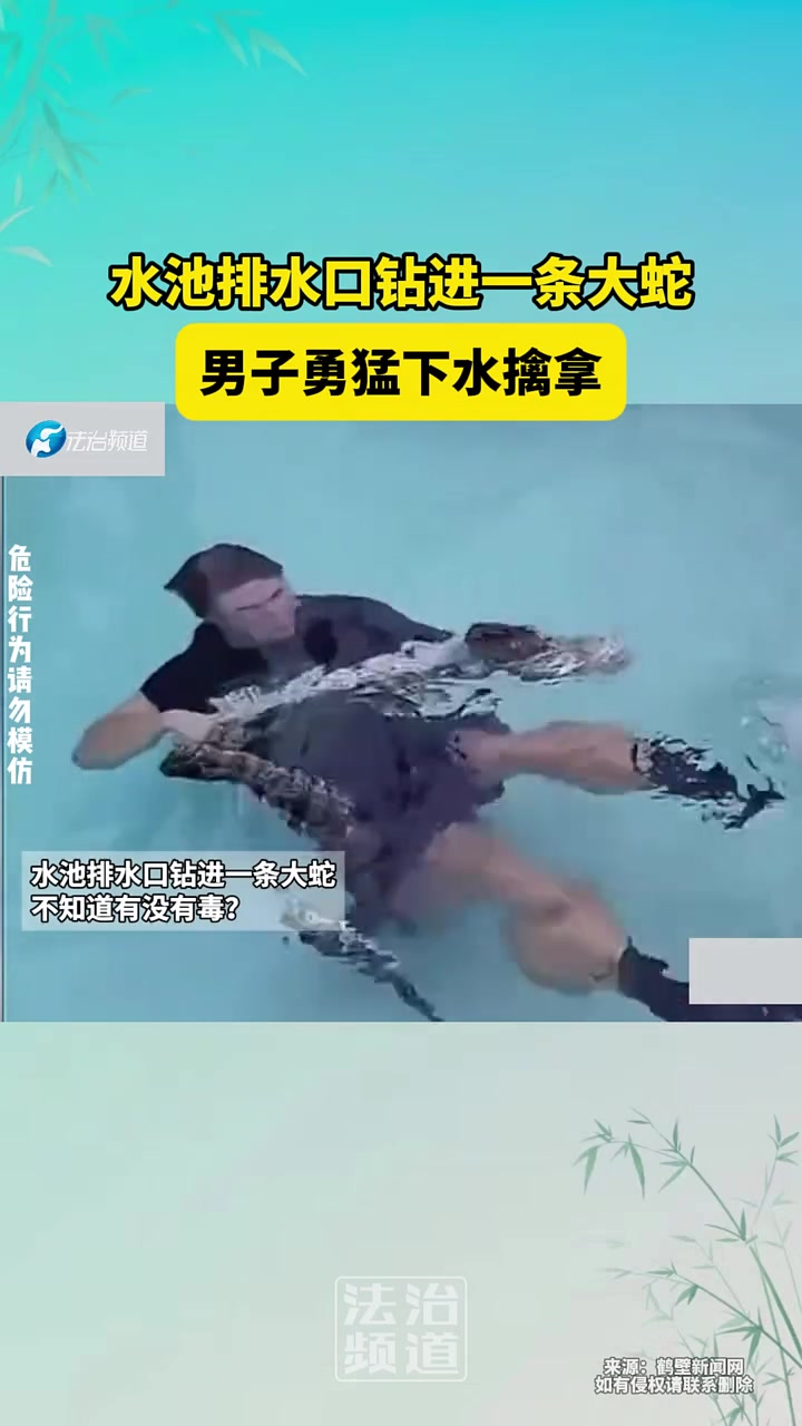 水池排水口钻进一条大蛇，男子勇猛下水擒拿！！