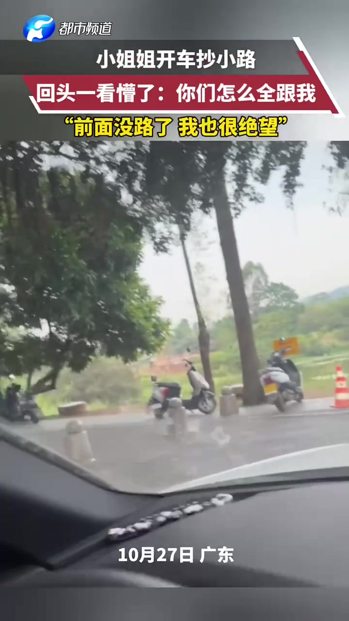 小姐姐开车抄小路，回头一看懵了：你们怎么全跟我