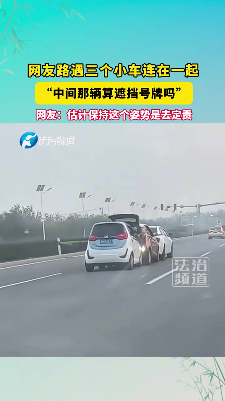 网友路遇三个小车连在一起，“中间那辆算遮挡号牌吗