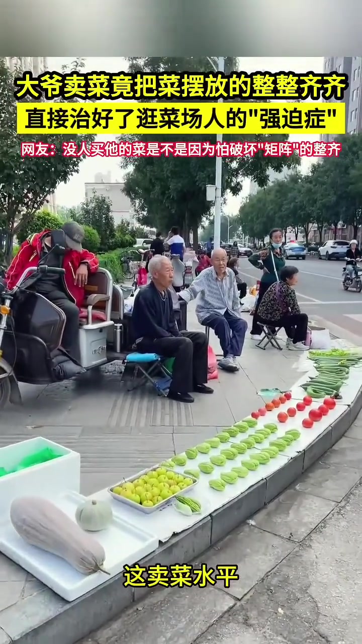 大爷买菜竟把菜摆放的整整齐齐