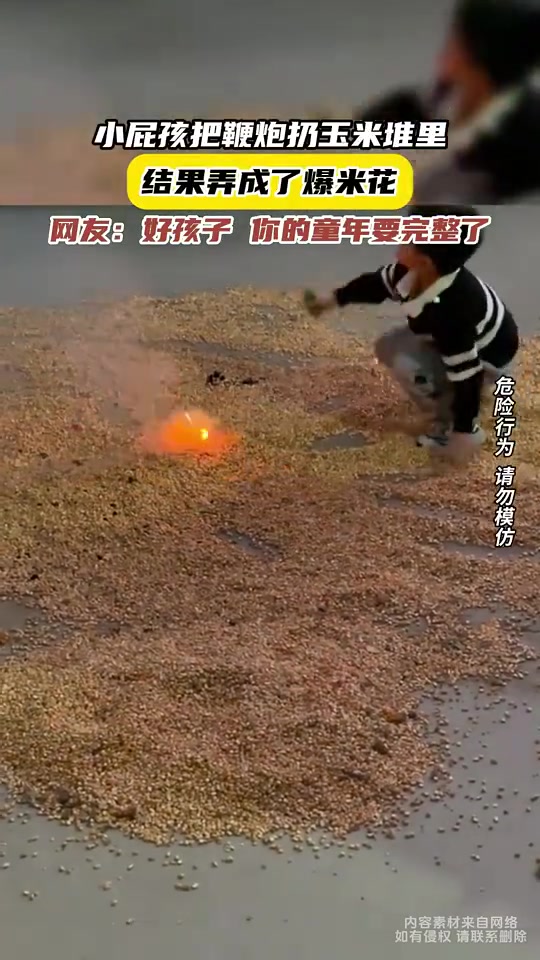小屁孩把鞭炮扔玉米堆里，结果弄成了爆米花