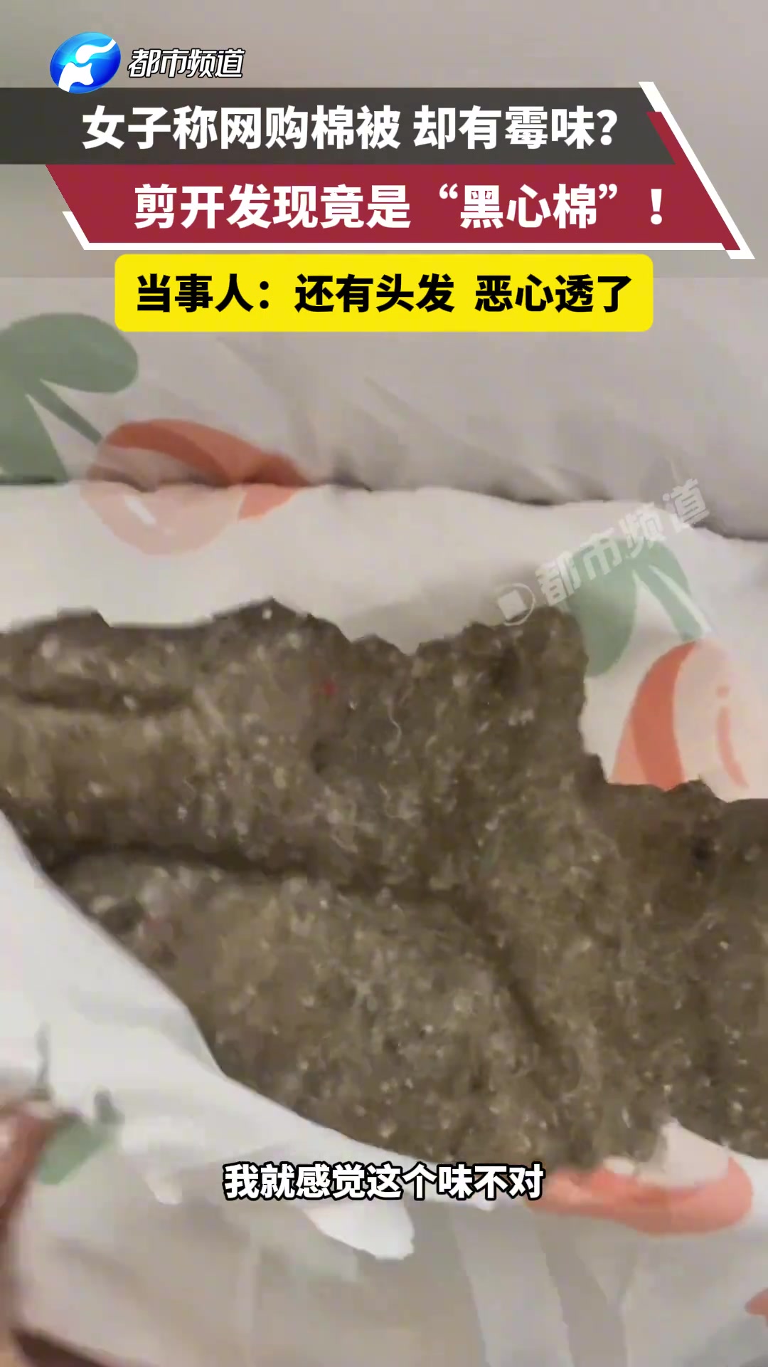 女子称网购棉被却有霉味?剪开发现竟是“黑心棉”