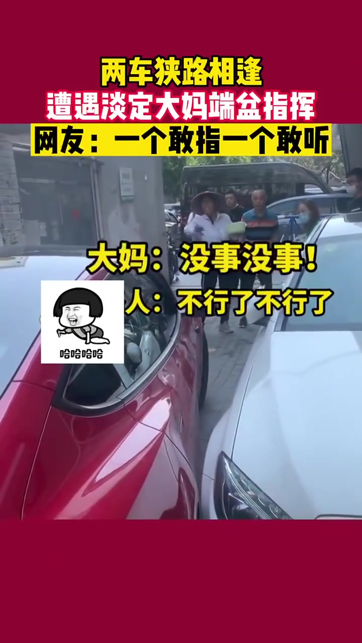 两车狭路相逢，大妈敢指挥司机敢开竟完美通过