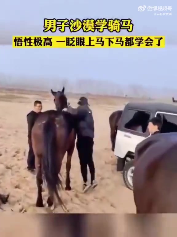 男子学骑马，下马的水平，明显丝滑于上马的水平！
