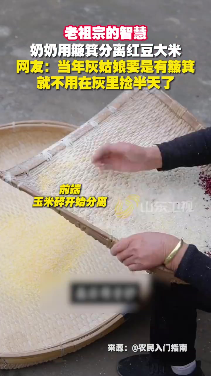 老祖宗的智慧，奶奶用簸箕轻松分离三种谷物
