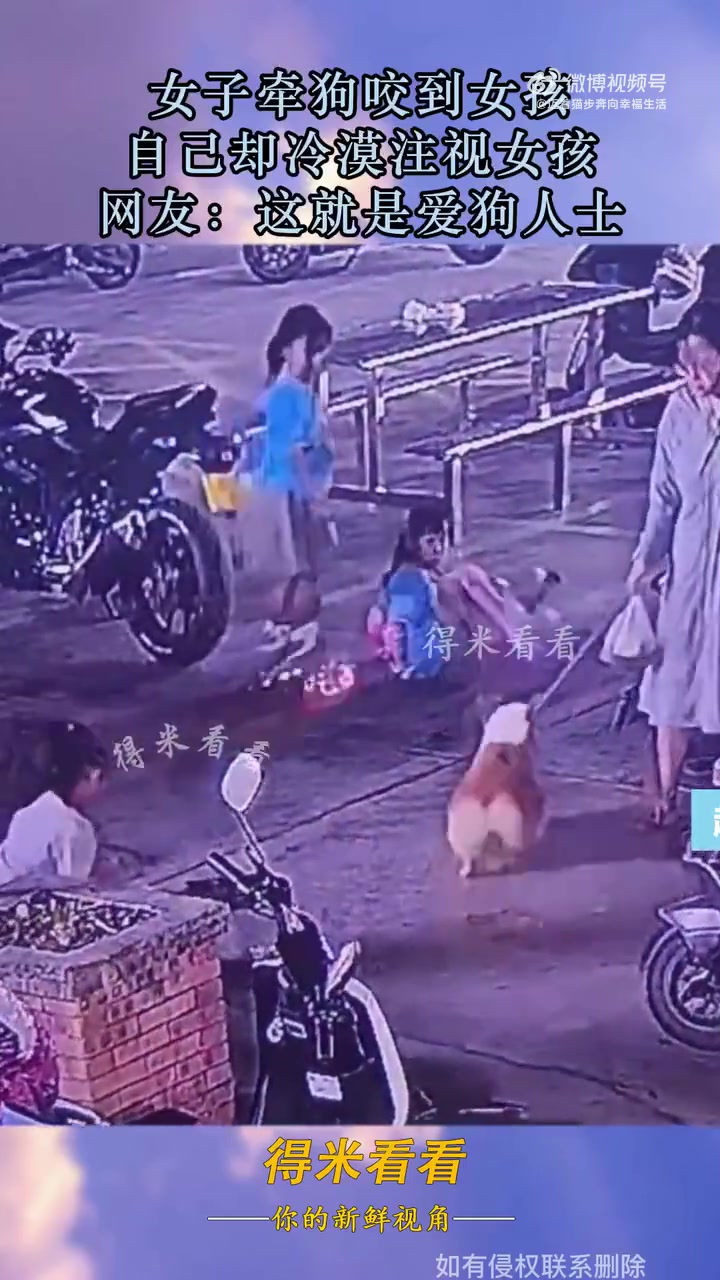女子牵狗咬到女孩，自己却冷漠注视女孩！！