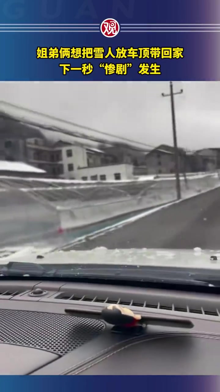姐弟俩想把雪人放车顶带回家，下一秒“惨剧”发生