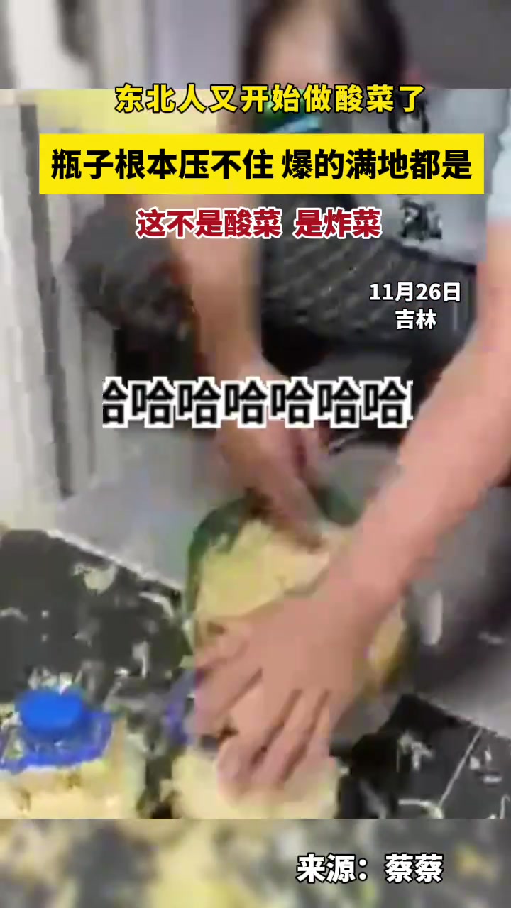 东北人又开始做酸菜了瓶子根本压不住，爆的满地都是