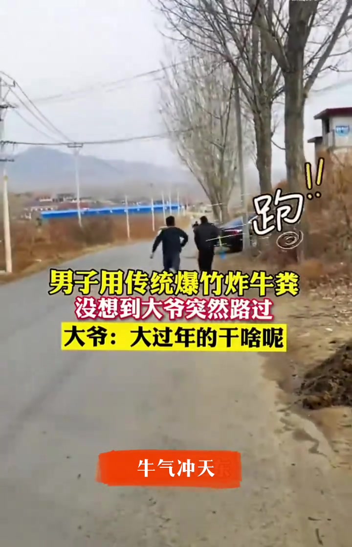 男子用爆竹炸牛粪没想到大爷突然路过