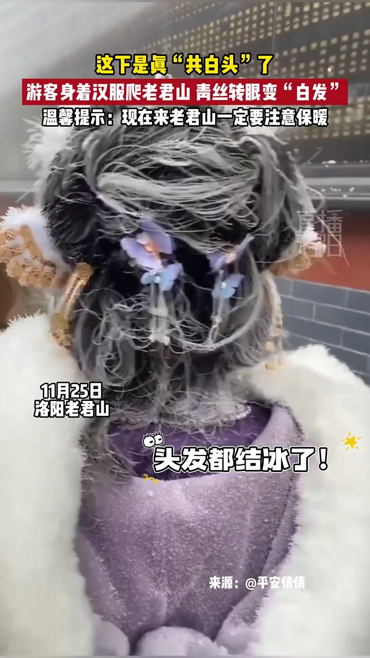 这下是真“共白头”了游客身着汉服爬老君山，青丝转眼变“白发