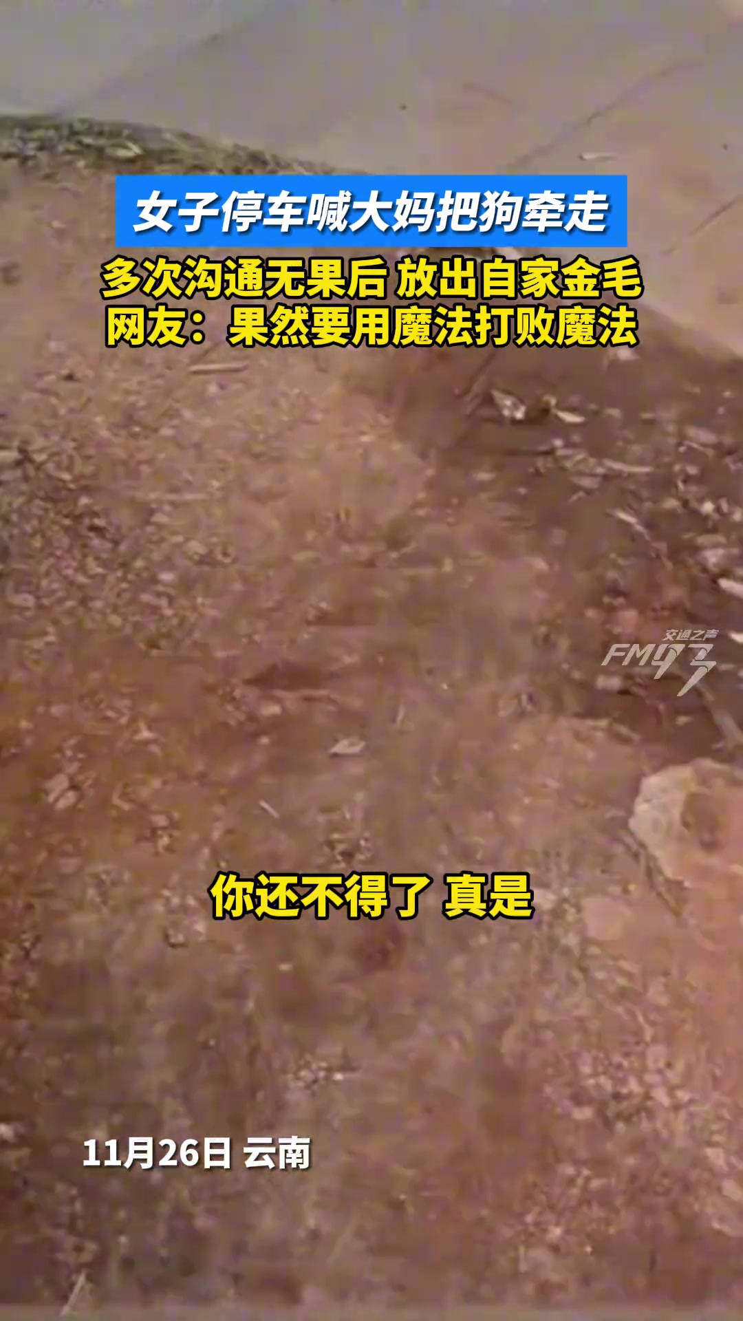 女子停车喊大妈把狗牵走多次沟通无果后放出自家金毛