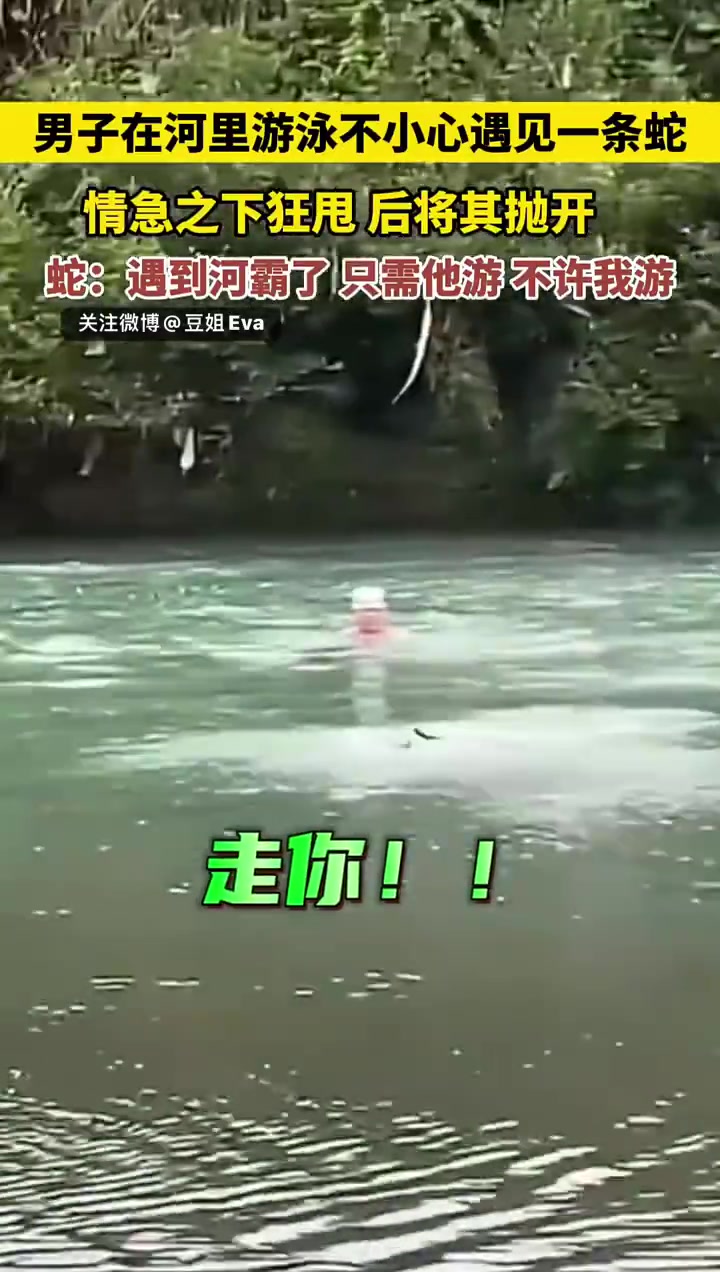 男子在河里游泳，不小心遇见一条蛇，情急之下狂甩后将其抛开