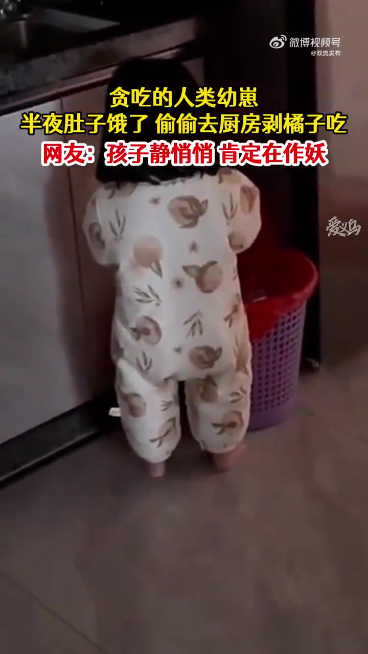 贪吃的人类幼崽，半夜肚子饿了，偷偷去厨房剥橘子吃