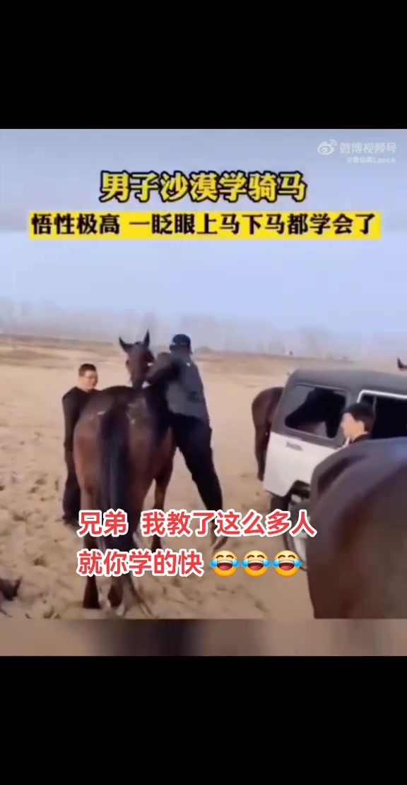 男子沙漠骑马悟性极高一眨眼上马下马都学会了