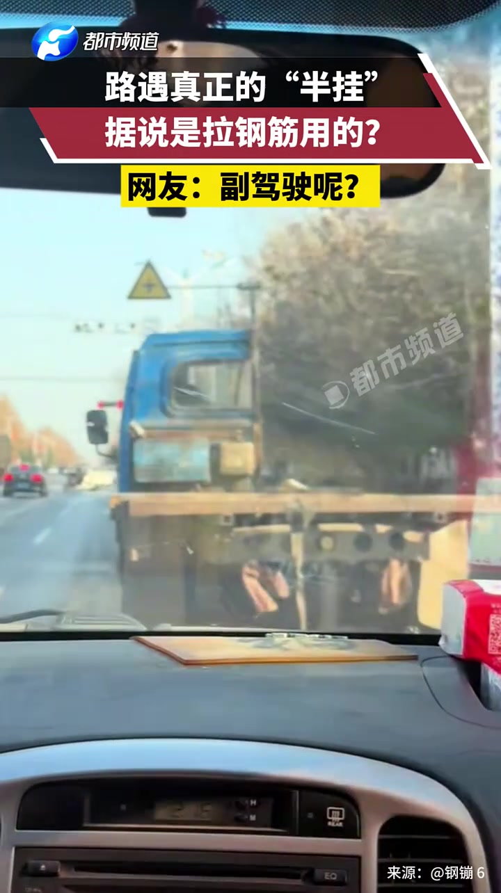 路遇真正的“半挂”，据说是拉钢筋用的网友：副驾驶呢