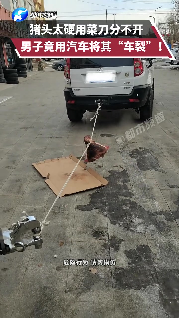 猪头太硬用菜刀分不开，男子竟用汽车将其“车裂”！