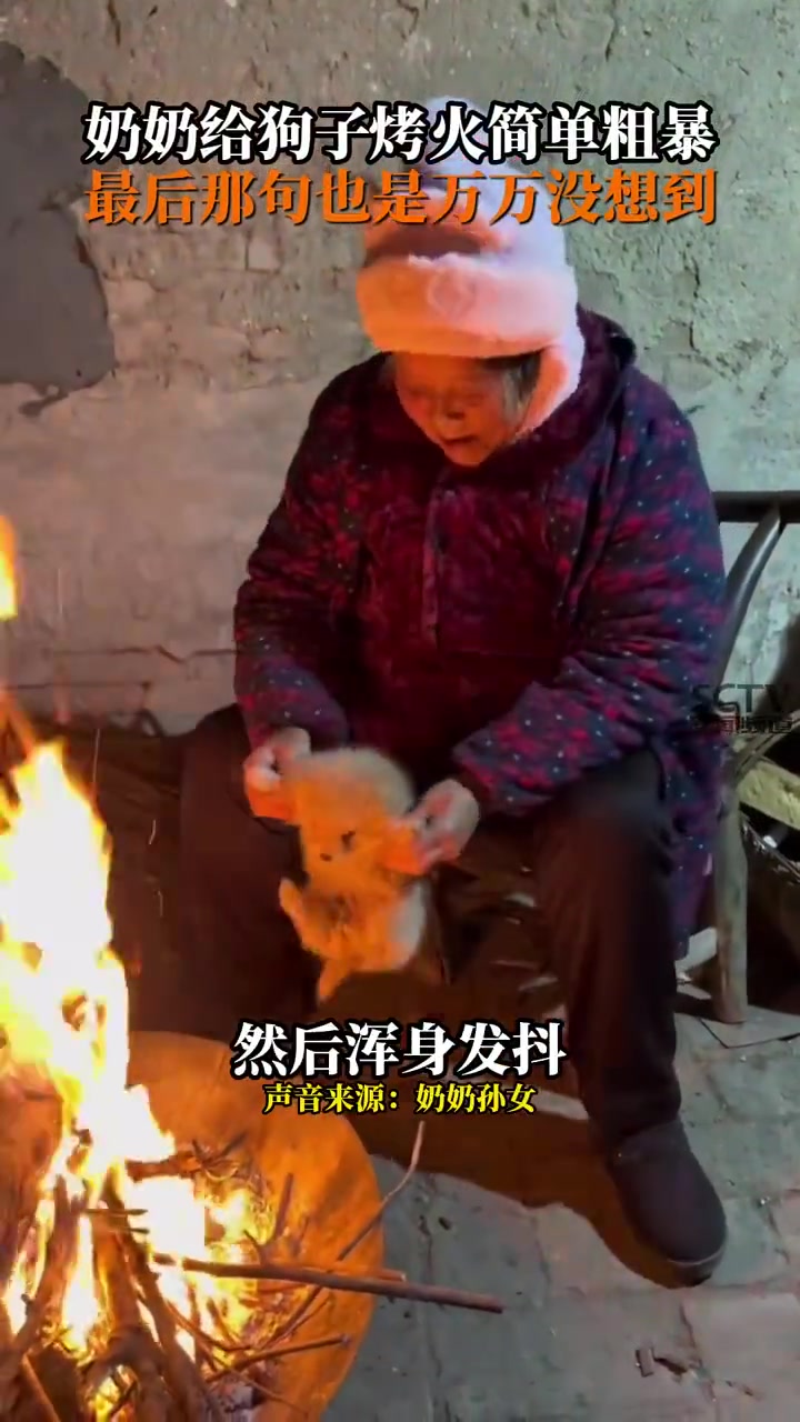 奶奶简单粗暴给狗子烤火，最后的情况让人意想不到