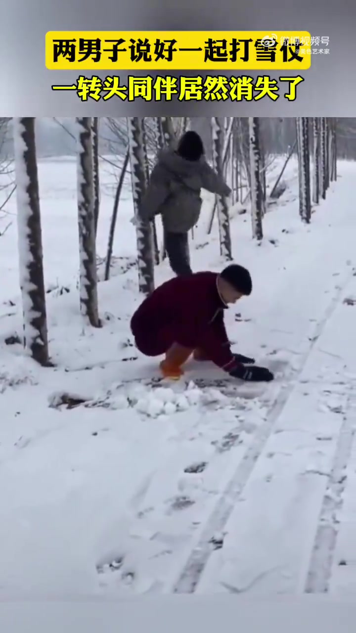 两男子打雪仗，本是陪伴，突然一人迷茫