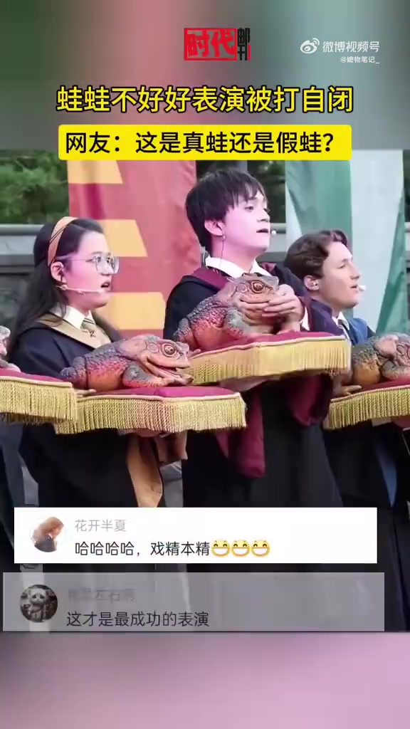 蛙蛙不好好表演被打，瞬间委屈自闭了