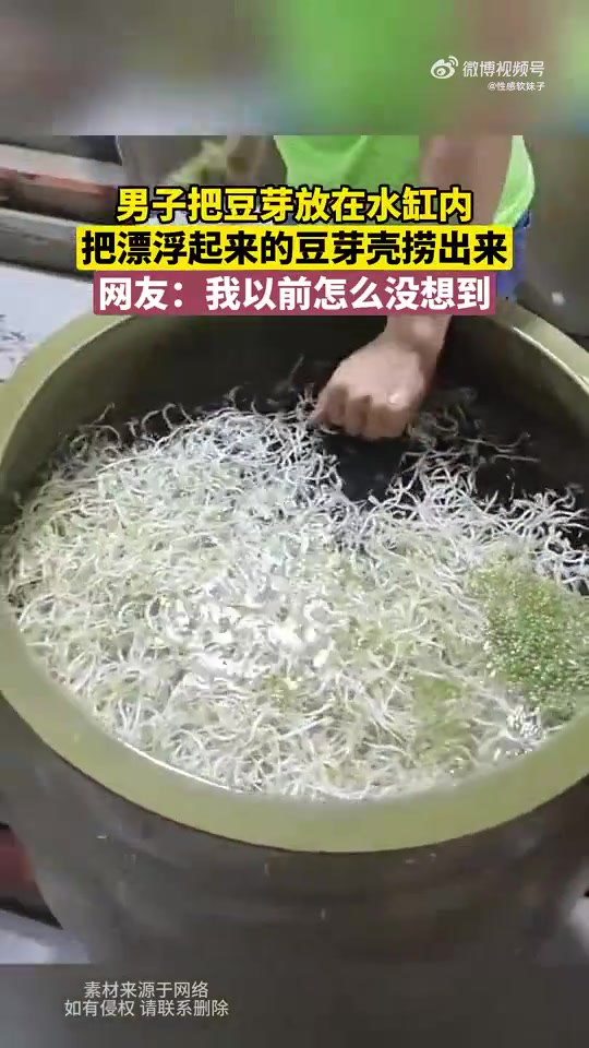 男子水缸放豆芽捞浮壳，网友：我咋没想到