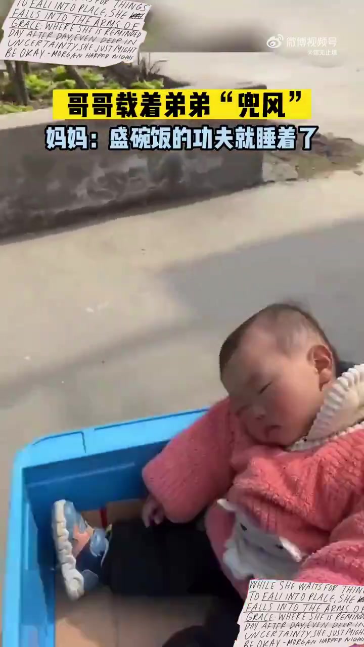 哥哥载着弟弟“兜风”，没一会儿开车的和坐车的都睡着