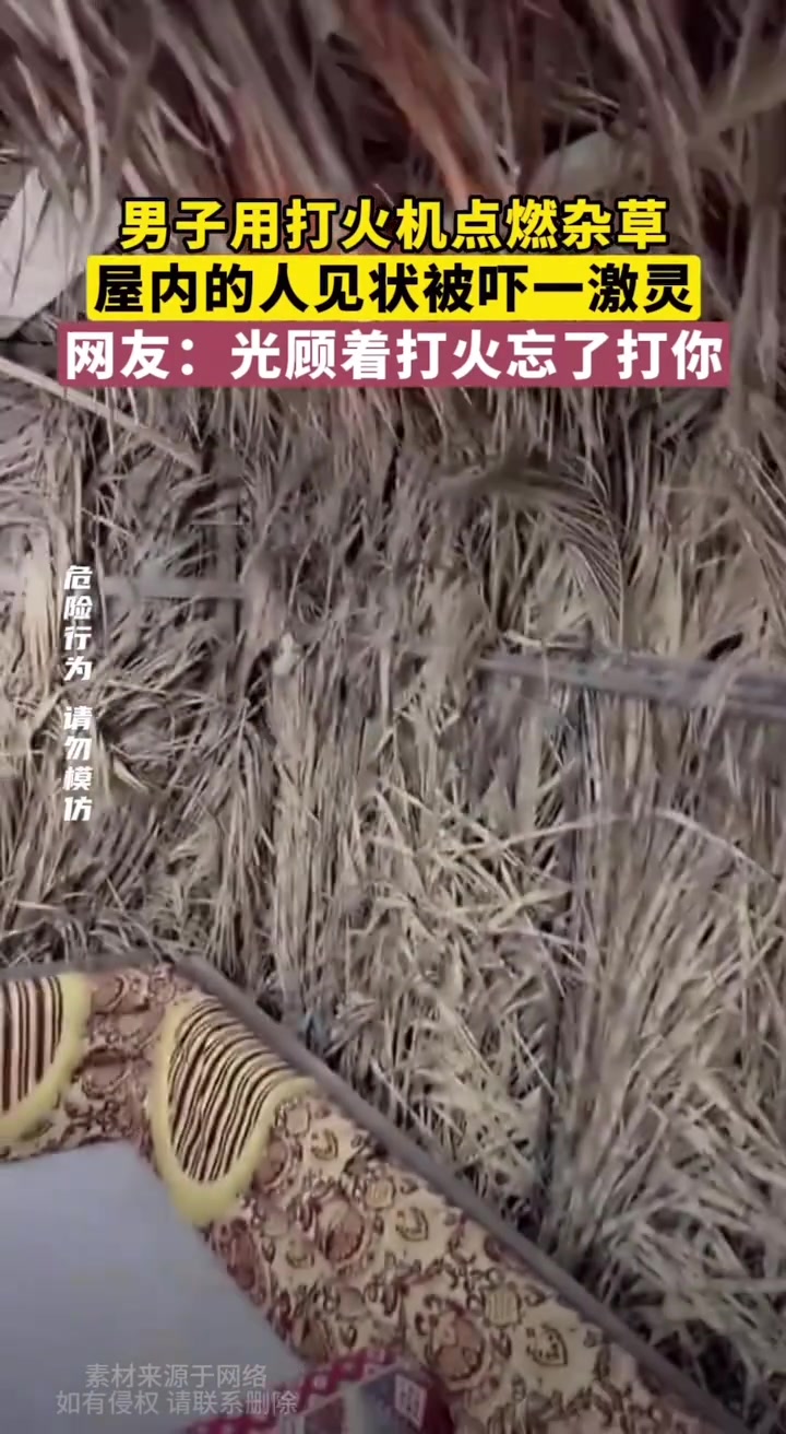 男子点燃杂草，同伴见状追打