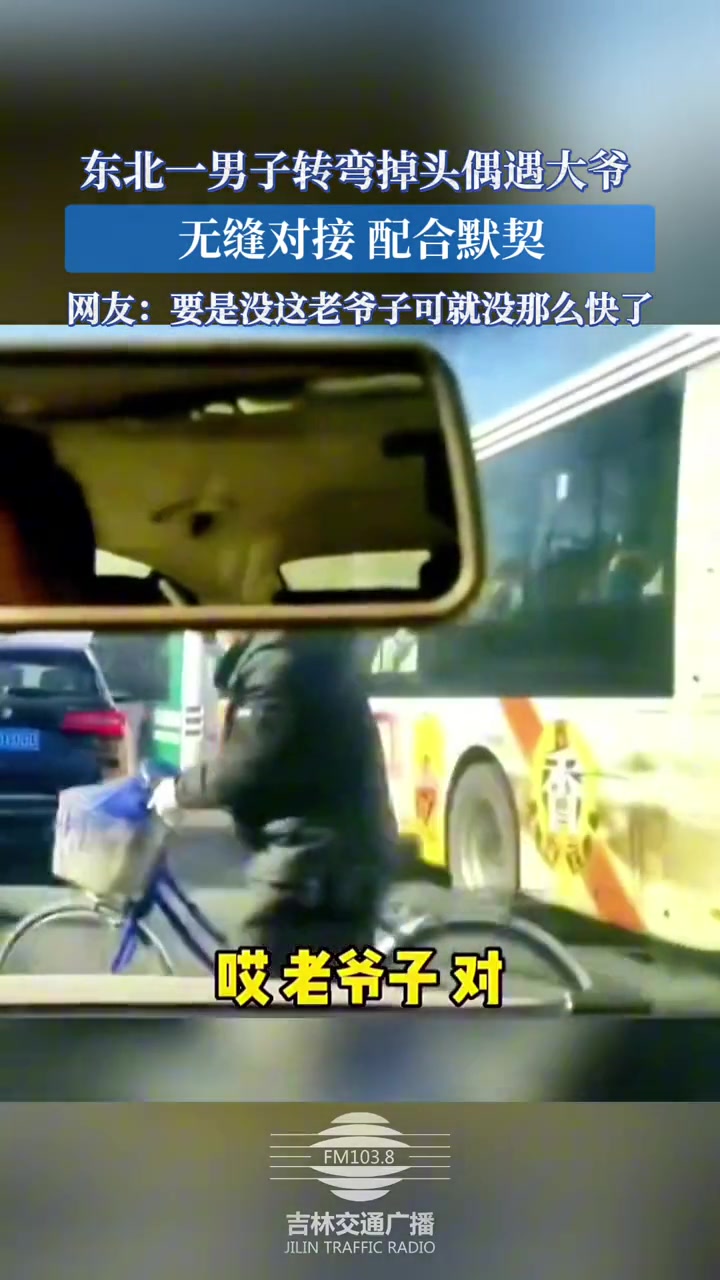 东北一男子转弯掉头偶遇大爷，跟着大爷一起走