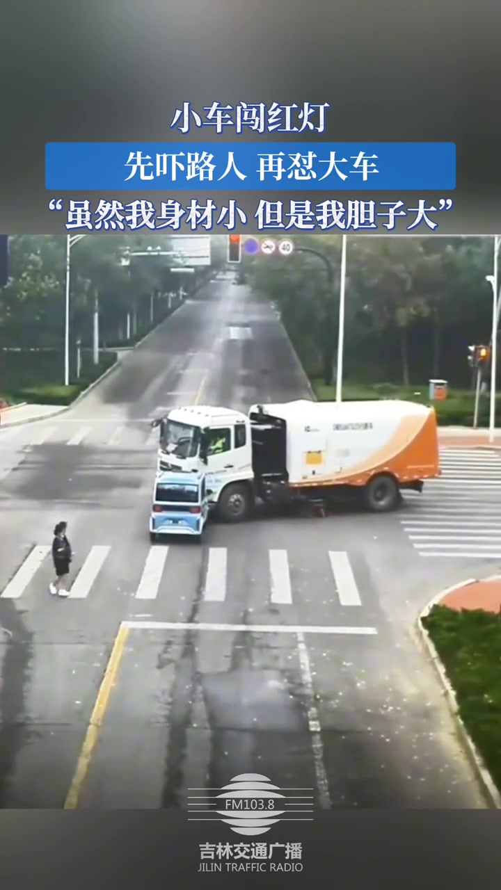 小车闯红灯，先吓路人，再怼大车