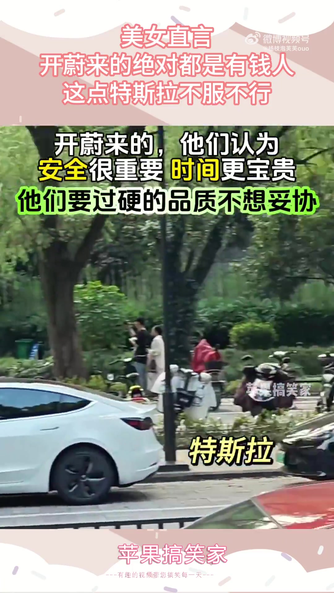 美女称开蔚来的是有钱人，特斯拉也得服