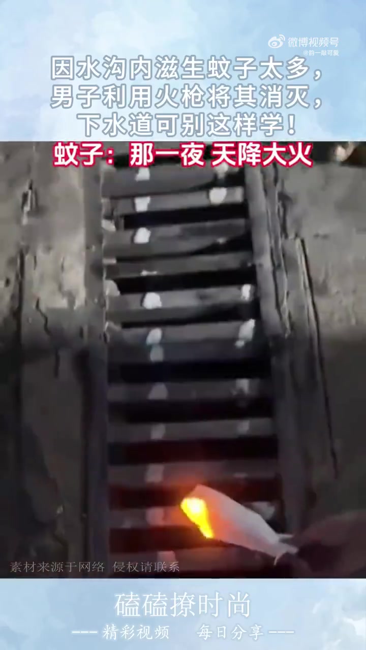 男子用火枪灭水沟滋生蚊子，下水道勿效仿