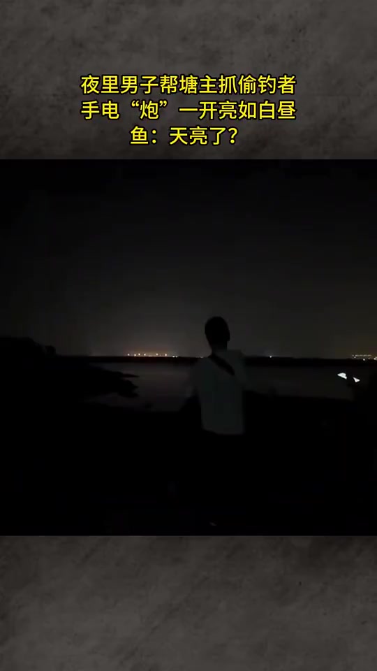 夜里男子帮塘主抓偷钓者，手电“炮”一开亮如白昼，鱼：天亮了