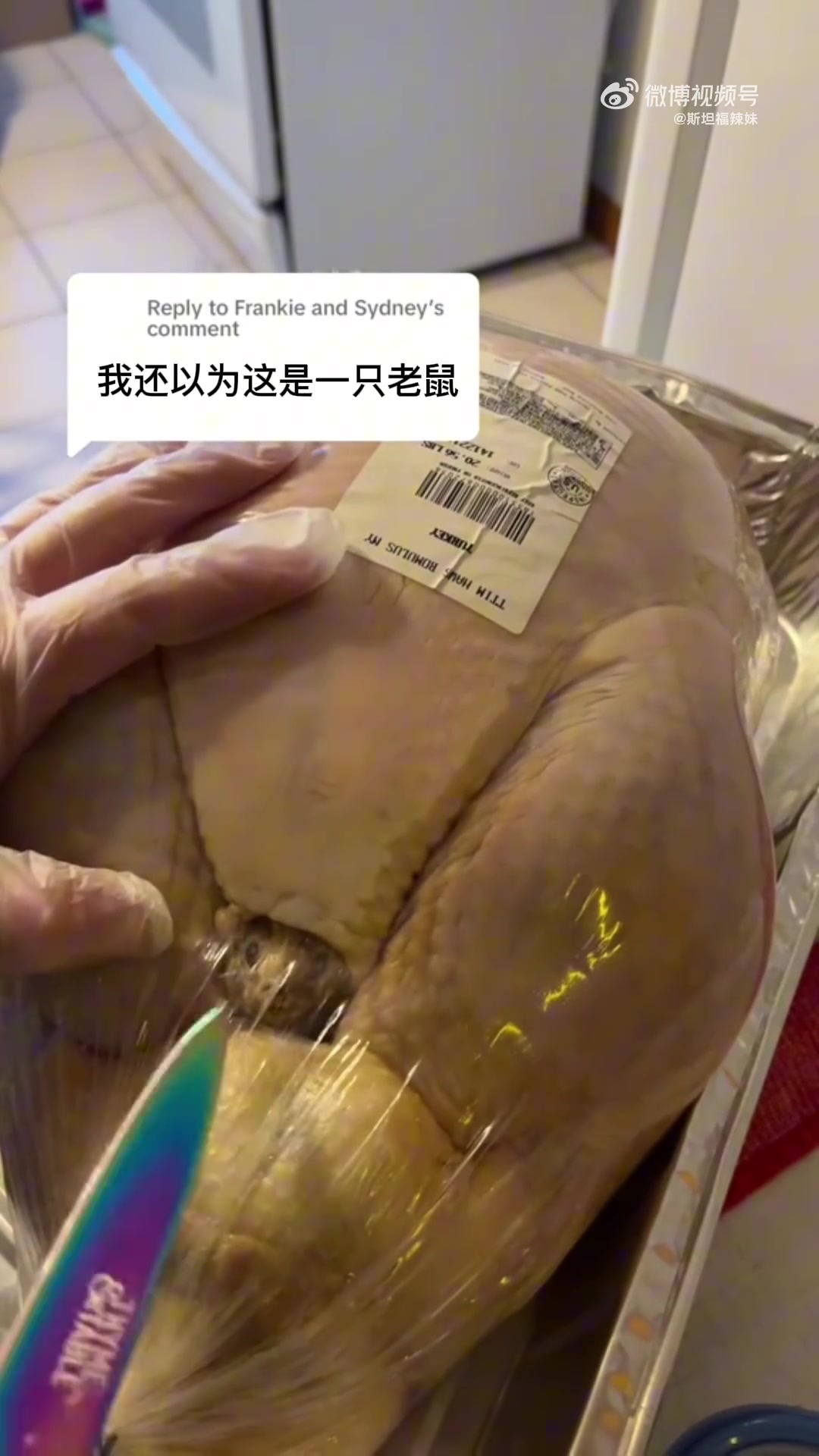 网友购买了一只火鸡，打开包装时，竟以为里面有只老鼠