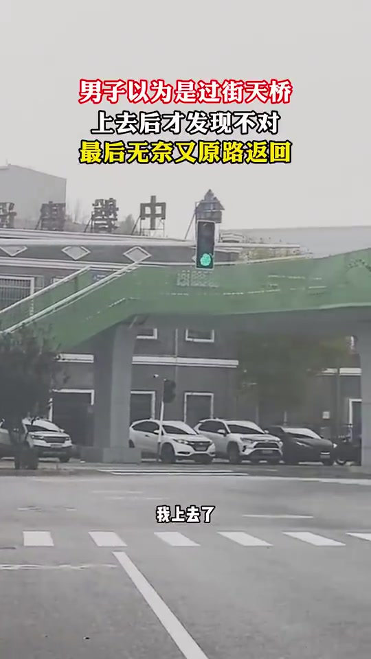 男子误上“天桥”，上去才发现不对又折返！