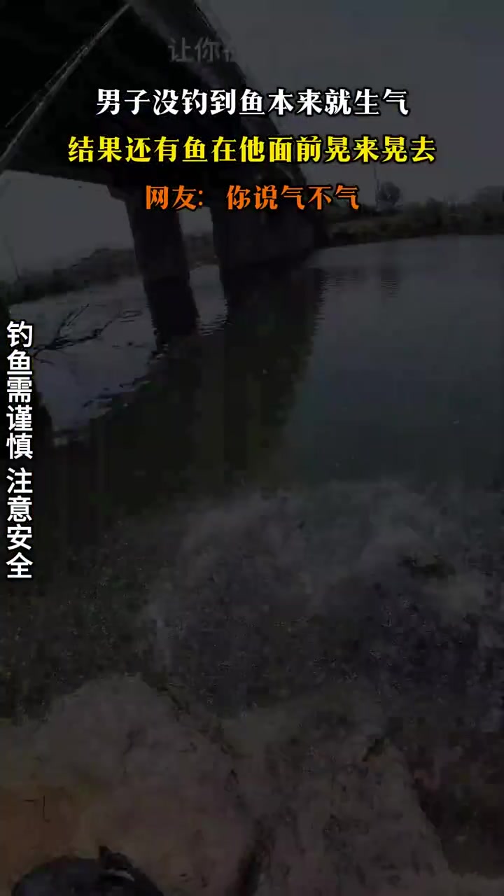 男子没钓到鱼本来就生气结果还有鱼在他面前晃来晃去