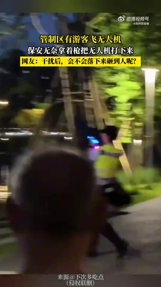 管制区内游客飞无人机，保安持械击落引网友担忧