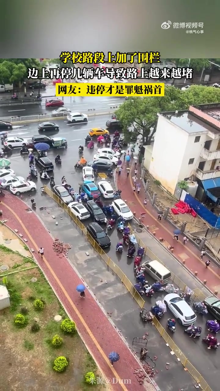学校路段加围栏停车致堵，家长：“接送不便”