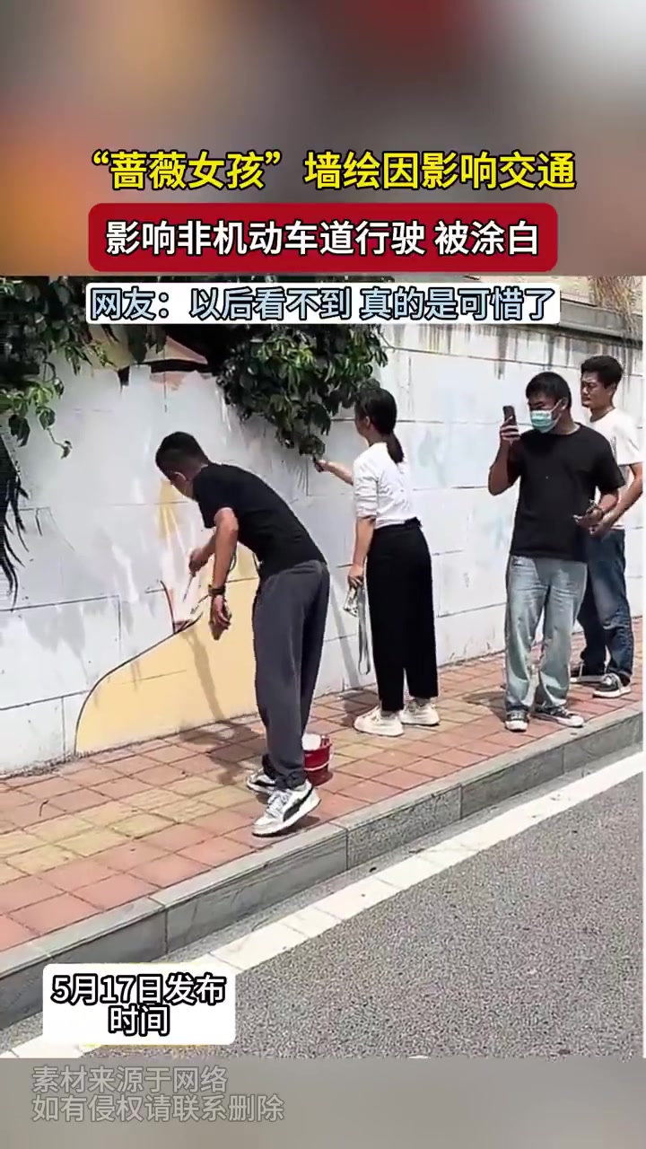 “蔷薇女孩”墙绘因碍交通被涂白，网友争议