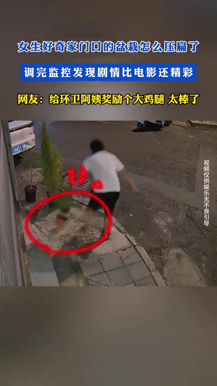 女生好奇家门口的盆栽怎么压扁了，调完监控发现剧情比电影还精彩